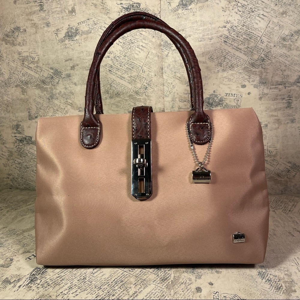 La Bagagerie Paris Nylon Leather Trim Tote Bag Brown Leather Details Lightweight